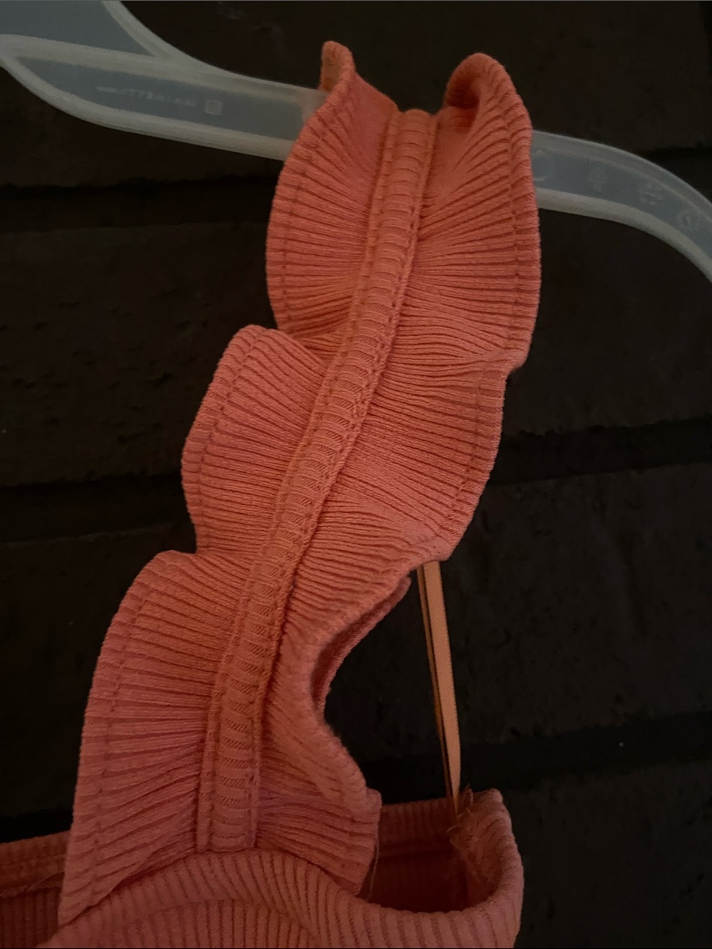 Zara Coral Ribbed Ruffle-Strap Crop Top - Picture 3 of 4